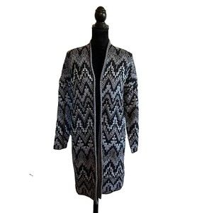 Lucky Brand Woman’s Small Black White Southwestern Ikat Wool Blend Knit Cardigan